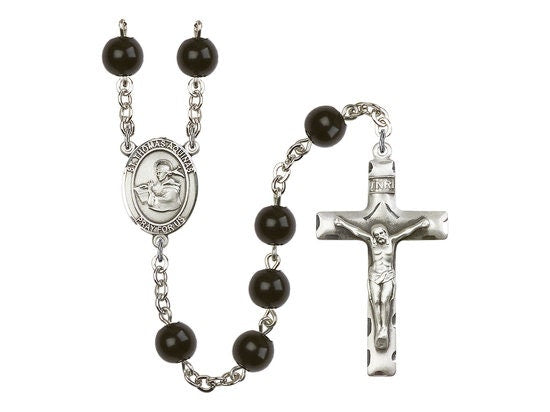 St. Thomas Aquinas Center Hand Made Silver Plate Rosary with 7mm Black Onyx Beads