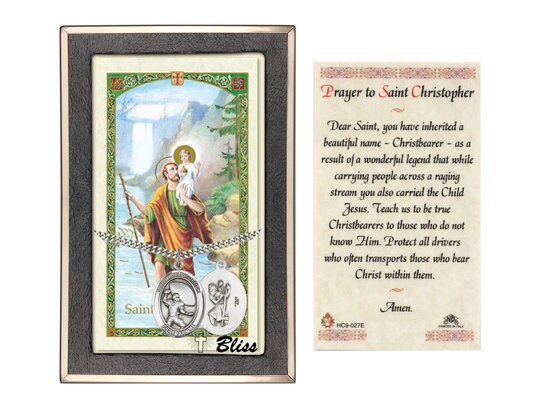 Saint Christopher / Football Medal on a 24 inch Heavy Curb Chain with a Prayer to St Cristopher Prayer Card.