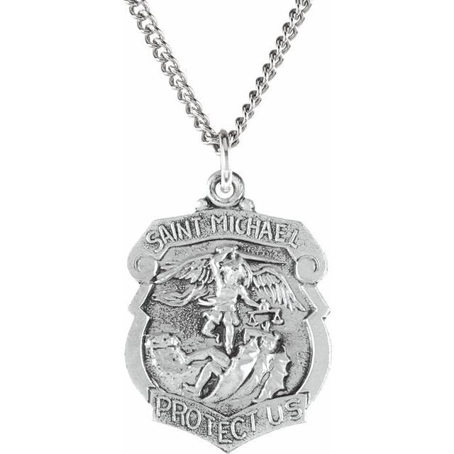 St. Michael Medal 24" Necklace Sterling Silver