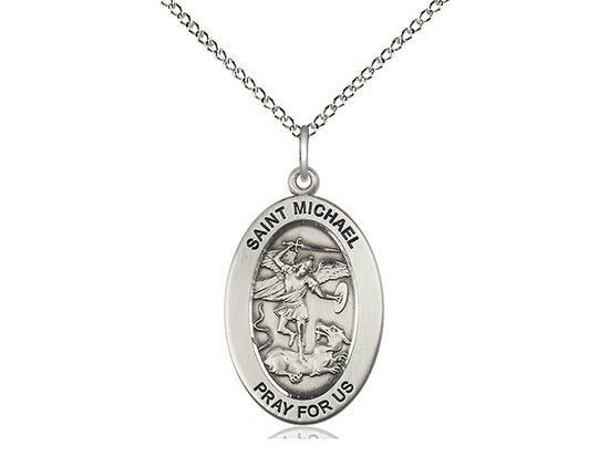St. Michael the Archangel Sterling Silver Pendant on a 18 inch Sterling Silver Light Curb Chain.