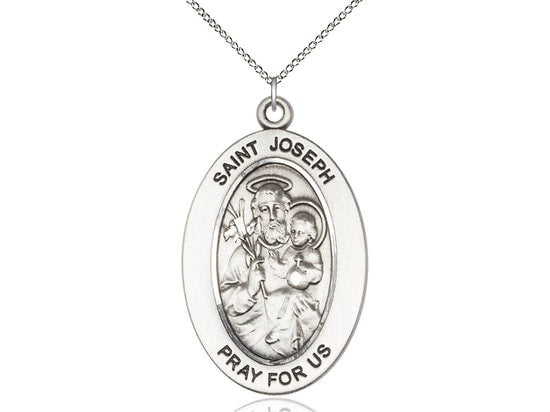 St. Joseph Sterling Silver Pendant on a 18 inch Sterling Silver Light Curb Chain.