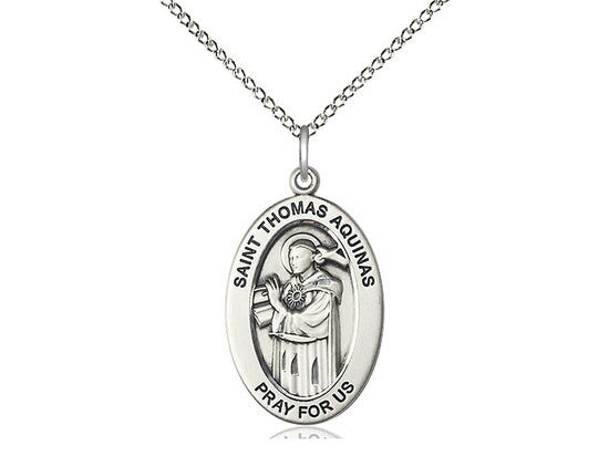 St. Thomas Aquinas Sterling Silver Pendant on a 18 inch Sterling Silver Light Curb Chain.
