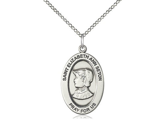 St. Elizabeth Ann Seton Sterling Silver Pendant on a 18 inch Sterling Silver Light Curb Chain.