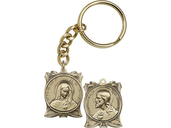 Immaculate Heart of Mary Keychain Sacred Heart Back Gold Finish