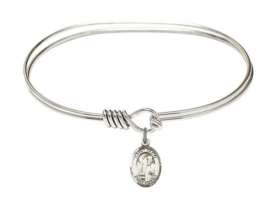 Saint Elmo Sterling Silver Charm on a 7 inch Oval Eye Hook Rhodium Bangle Bracelet