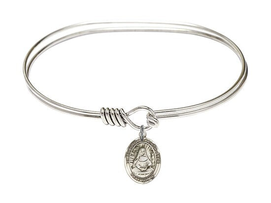 Saint Edburga of Winchester Sterling Silver Charm on a 7 inch Oval Eye Hook Rhodium Bangle Bracelet