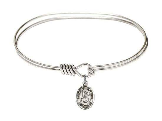 Saint Frances of Rome Sterling Silver Charm on a 7 inch Oval Eye Hook Rhodium Bangle Bracelet