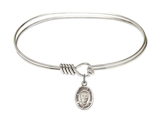 Saint Hannibal Sterling Silver Charm on a 7 inch Oval Eye Hook Rhodium Bangle Bracelet