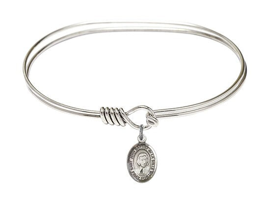 Saint John Baptist de la Salle Sterling Silver Charm on a 7 inch Oval Eye Hook Rhodium Bangle Bracelet
