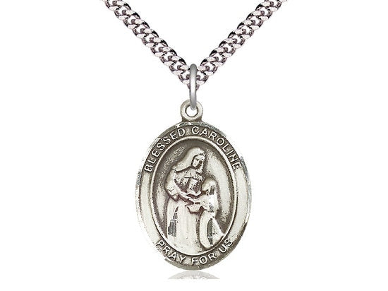 Blessed Caroline Gerhardinger Sterling Silver Pendant on a 24 inch Light Rhodium Heavy Curb Chain.