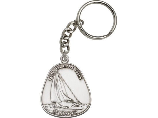 God Bless This Sailboat Keychain