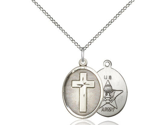 Cross Army Sterling Silver Pendant on a 18 inch Sterling Silver Light Curb Chain.
