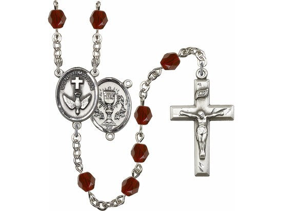 Chalice / Confirmation Center Hand Made Silver Plate Rosary with 6mm Fire Polished Garnet Beads