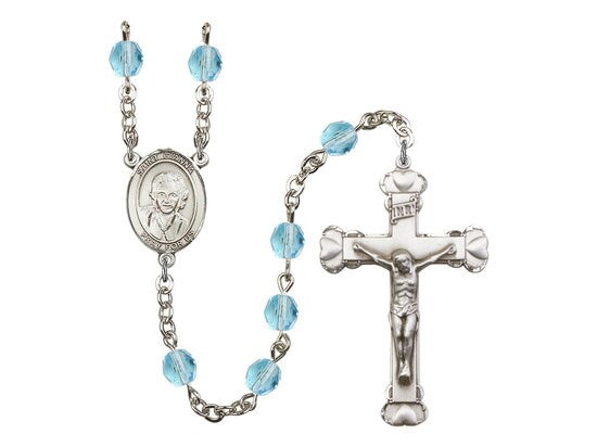 St. Gianna Beretta Molla Center Hand Made Silver Plate Rosary with 6mm Fire Polished Aqua Beads