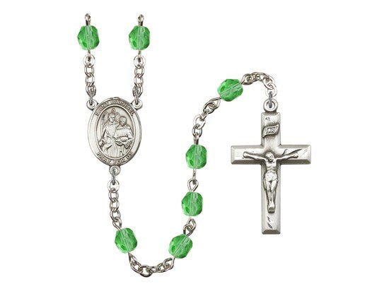 St. Raphael the Archangel Center Hand Made Silver Plate Rosary with 6mm Fire Polished Peridot Beads