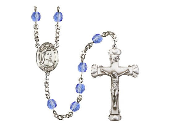 St. Elizabeth of Hungary Center Hand Made Silver Plate Rosary with 6mm Fire Polished Sapphire