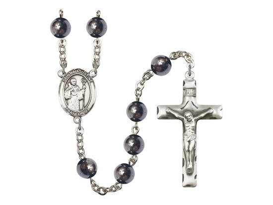 St. Augustine Center Hand Made Silver Plate Rosary with 8mm Hematite Beads