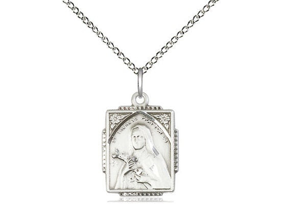 St Therese Sterling Silver Pendant on a 18 inch Sterling Silver Light Curb Chain.