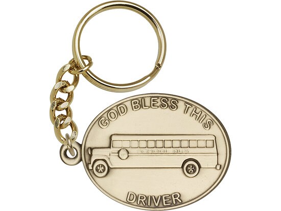 God Bless This Bus Driver Keychain Gold Finish
