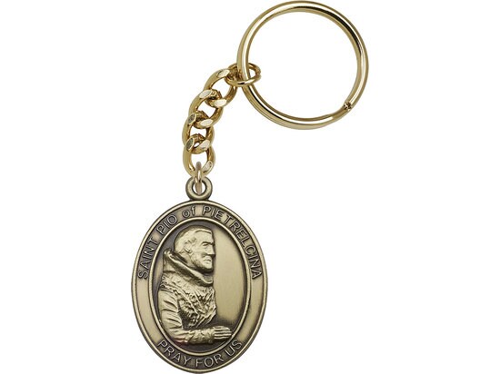 St. Pio of Pietrelcina Keychain Gold Finish