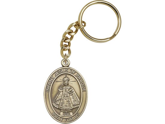Infant of Prague Keychain Gold Finish