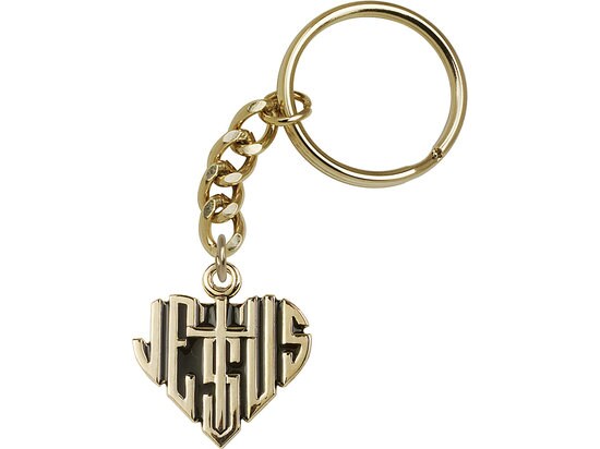 Heart of Jesus w/Cross Keychain Gold Plate