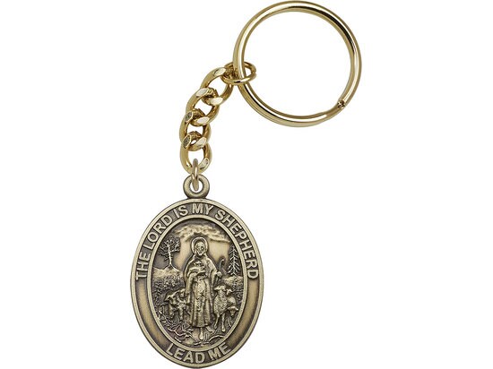 Lord Is My Shepherd Keychain Psalm Back Gold Finish