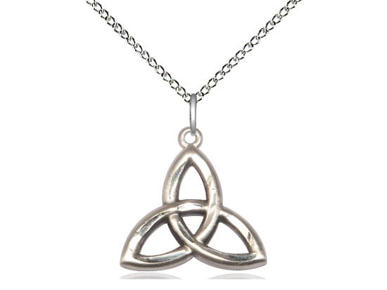 Trinity Irish Knot Sterling Silver Pendant 18 inch Sterling Silver Light Curb Chain.
