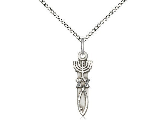 Menorah Star Fish Sterling Silver Pendant on a 18 inch Sterling Silver Light Curb Chain.