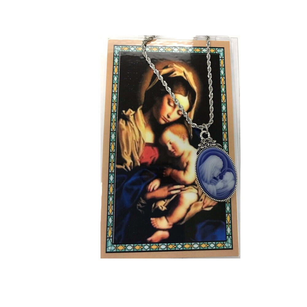 Mother Child Cameo Pendant with Prayer card