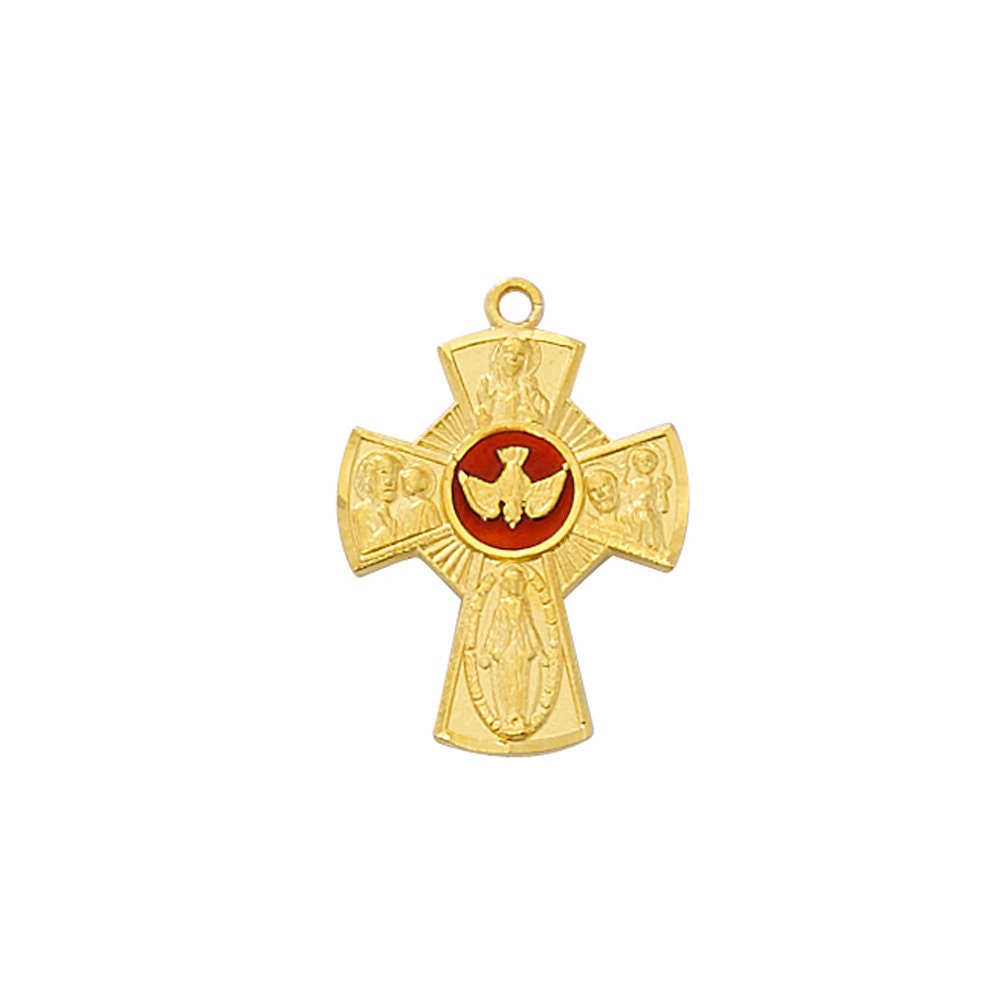 Holy Spirit Gold Plated Sterling Silver 4-Way Enameled Cross