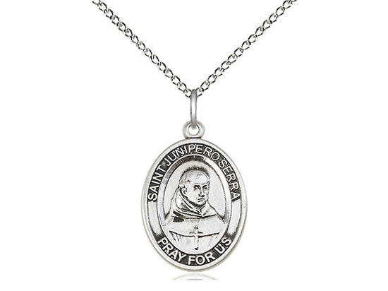 St. Junipero Serra Sterling Silver Pendant on a 18 inch Sterling Silver Light Curb Chain.