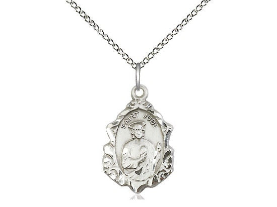 St Jude Sterling Silver Pendant on a 18 inch Sterling Silver Light Curb Chain.