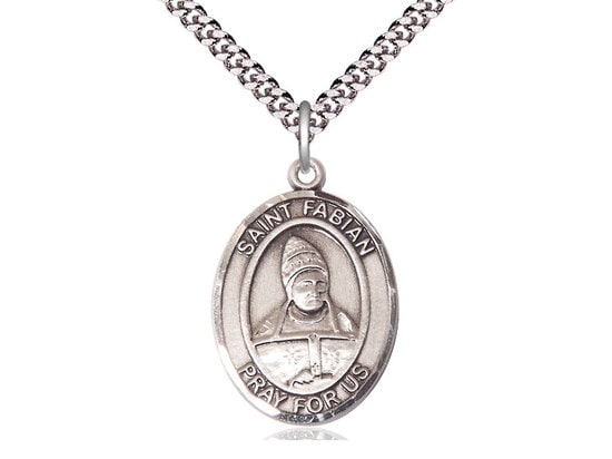 St Fabian Sterling Silver Pendant on a 24 inch Light Rhodium Heavy Curb Chain.