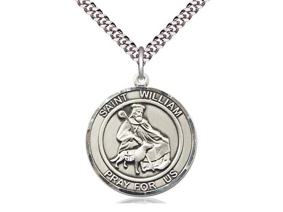 St William of Rochester Sterling Silver Pendant on a 24 inch Light Rhodium Heavy Curb Chain.
