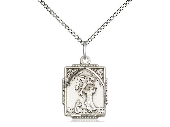 St Francis of Assisi Sterling Silver Pendant on a 18 inch Sterling Silver Light Curb Chain.