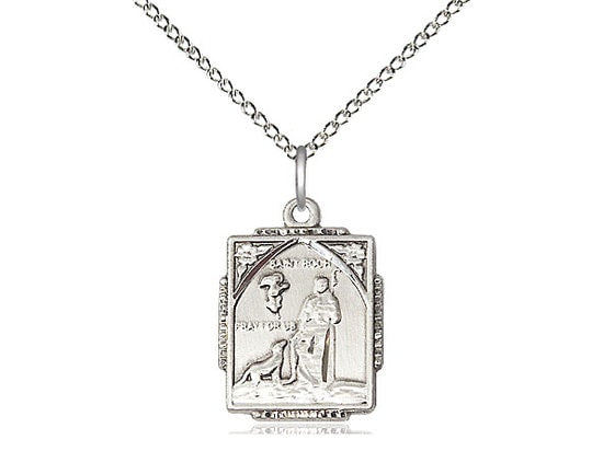 St Roch Sterling Silver Pendant on a 18 inch Sterling Silver Light Curb Chain.