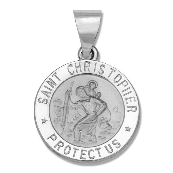 White 15 mm Hollow Round St. Christopher Medal