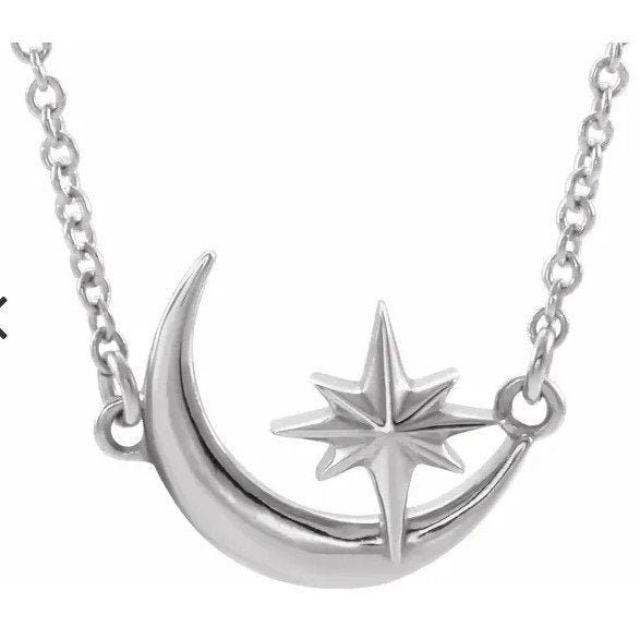 Sterling Silver Crescent Moon & Star Necklace