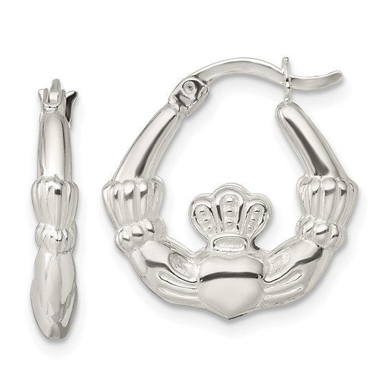 Sterling Silver Claddagh Hoop Earrings