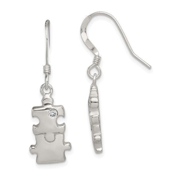 CZ Puzzle Pieces Dangle Earrings