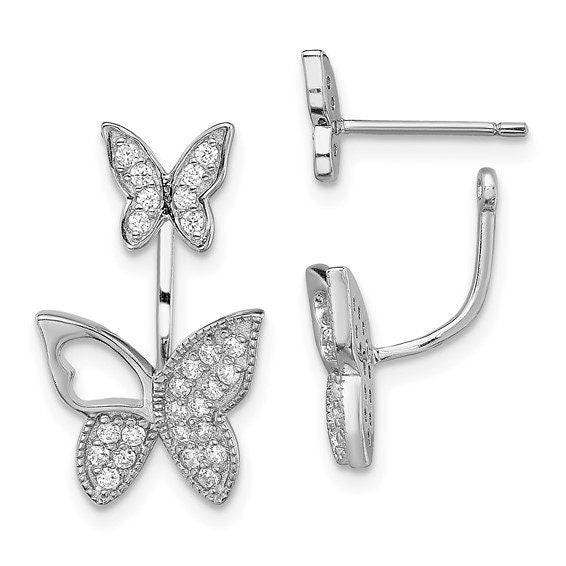 Sterling Silver CZ Butterfly Front and Back Earrings