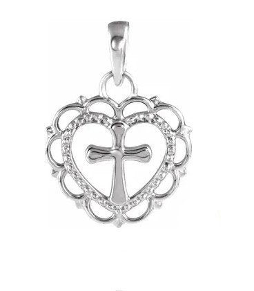 Sterling Silver Youth Heart with Cross Pendant