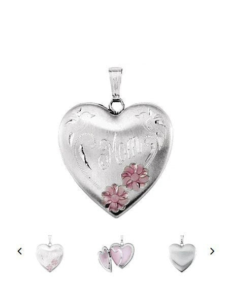 Mom Heart Locket with Enameled Flowers