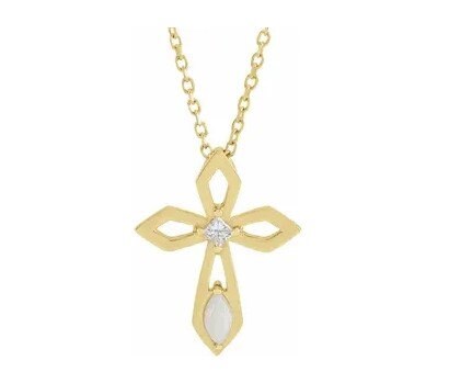 Yellow Opal & Diamond Pierced Cross 16-18" Necklace