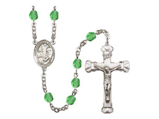 Catherine of Bologna Center Hand Made Silver Plate Rosary with 6mm Fire Polished Peridot Beads
