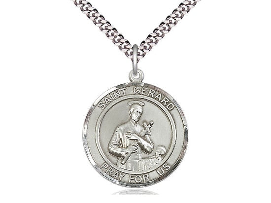 St Gerard Majella Sterling Silver Pendant on a 24 inch Light Rhodium Heavy Curb Chain.