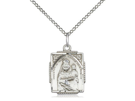 Our Lady of Prompt Succor Pendant on a 18 inch Sterling Silver Light Curb Chain.
