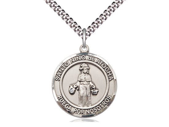 Nino de Atocha Sterling Silver Pendant on a 24 inch Light Rhodium Heavy Curb Chain.