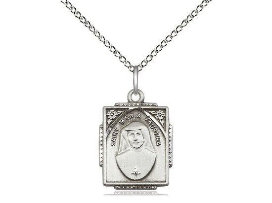 St Maria Faustina Sterling Silver Pendant on a 18 inch Sterling Silver Light Curb Chain.